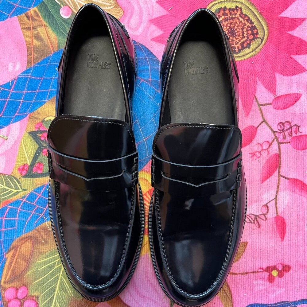 The Kooples Men's Smooth Leather Moccasin, Black, Size EU 42, Men's US 9